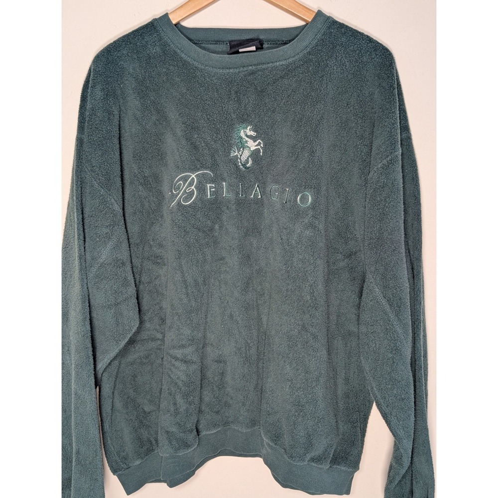 Vintage Bellagio Las Vegas Teal Fleece Sweatshirt Sz XL‎ Y2K Resort Pullover